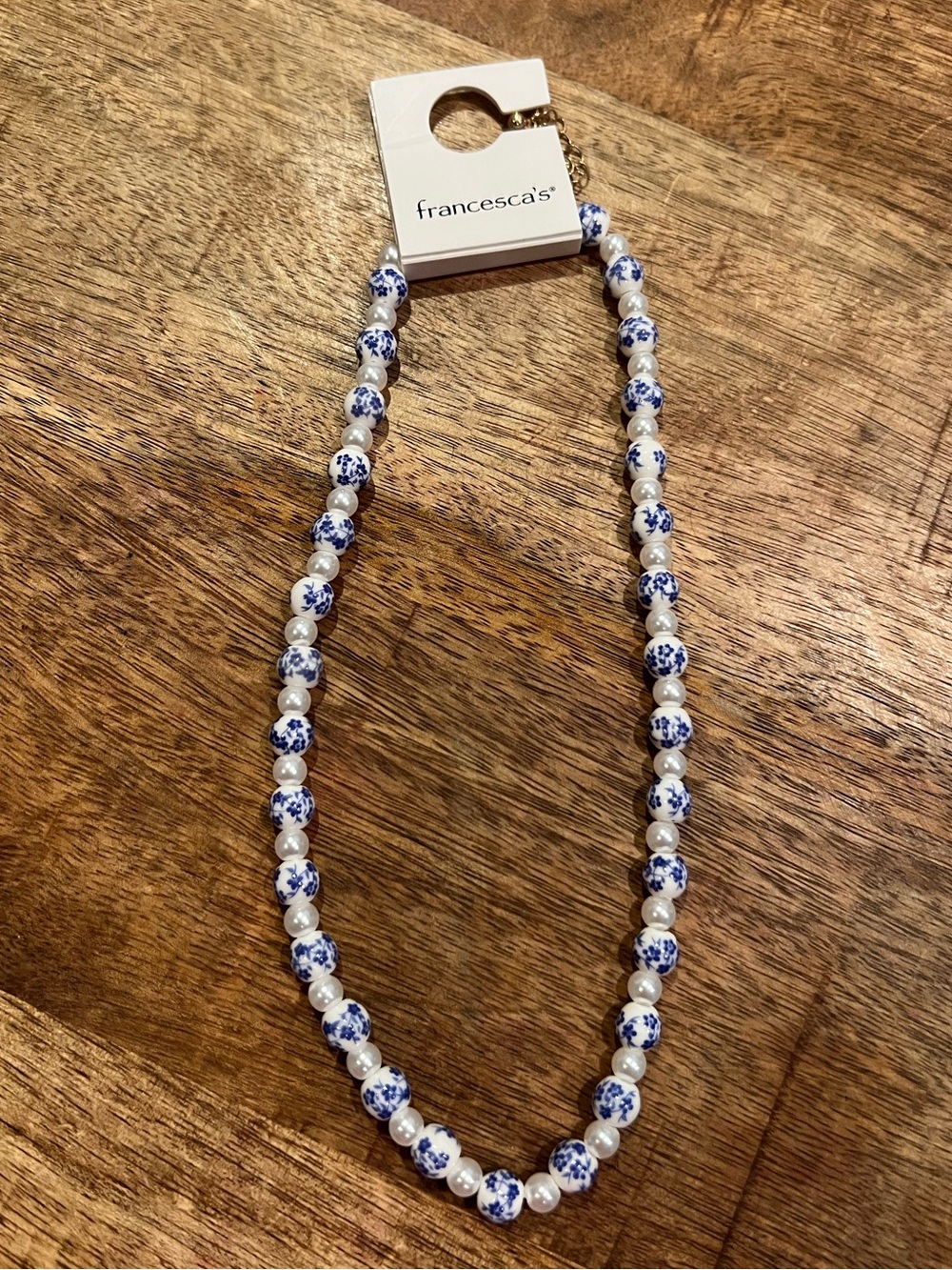 Francesca's Collections Blue & White Bead and Pearl Strand Necklace